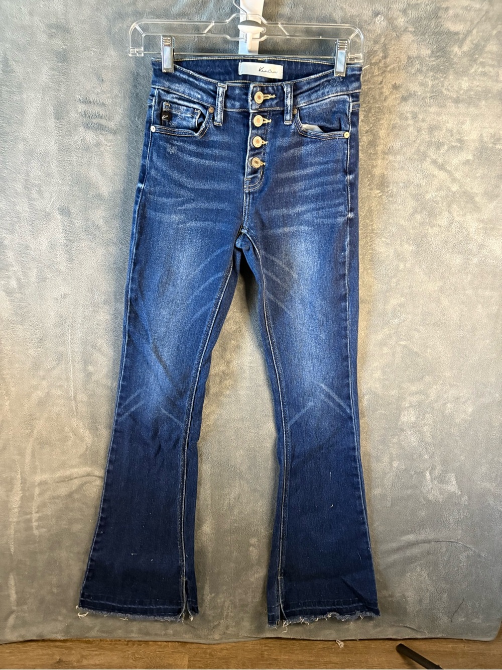 KanCan Dark Blue High-Rise Button-Fly Flare Jeans
